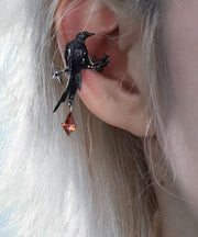 Unique Black Metal Alloy Crystal Bird Drop Earrings