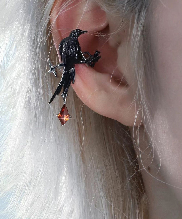 Unique Black Metal Alloy Crystal Bird Drop Earrings