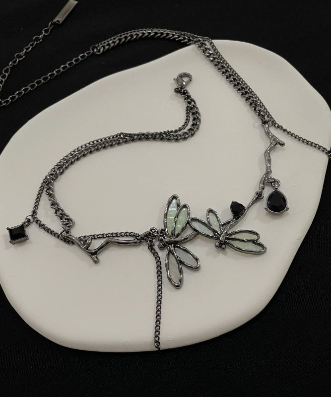 Unique Black Metal Alloy Dragonfly Pendant Necklace