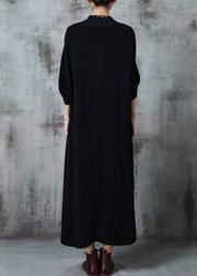 Unique Black Oversized Cotton Maxi Dresses Batwing Sleeve