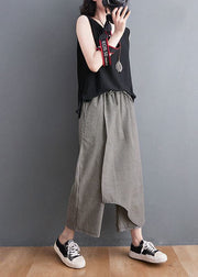 Unique Black Plaid Asymmetrical Design Cotton Crop Pants Summer