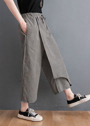 Unique Black Plaid Asymmetrical Design Cotton Crop Pants Summer