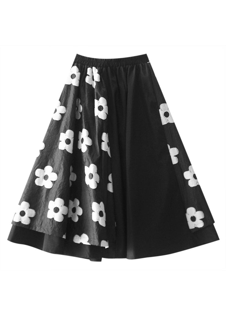 Unique Black Print Elastic Waist Maxi Skirts Fall