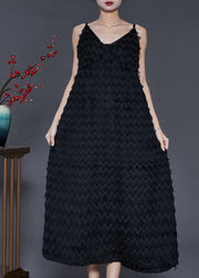 Unique Black Tasseled Chiffon Spaghetti Strap Dress Summer