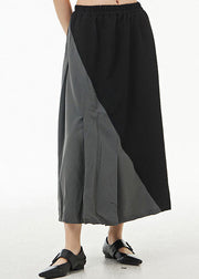 Unique Black Wrinkled Pockets Patchwork Cotton Skirts Summer