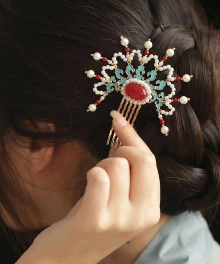 Unique Blue Alloy Pearl Enamel Agate Hairpin