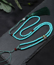 Unique Blue Alloy Turquoise Jade Beeswax Tassel Pendant Necklace