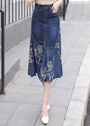 Unique Blue Asymmetrical Chiffon Patchwork Design Denim Skirt Spring