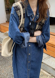 Unique Blue Peter Pan Collar Patchwork Denim Shirts Dresses Spring