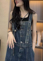 Unique Blue Slash Neck Patchwork Denim Straight Jumpsuit Summer