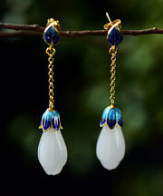 Unique Blue Sterling Silver Jade Enamel Colored Glaze Drop Earrings