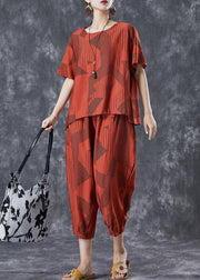 Unique Brick Red Oversized Print Cotton Women Sets 2 Pieces Summer