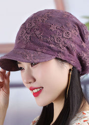 Unique Brown Hollow Out Embroidery Floral Knitted Cotton Baseball Cap Hat