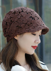 Unique Brown Hollow Out Embroidery Floral Knitted Cotton Baseball Cap Hat