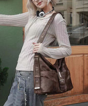 Unique Brown Versatile Calf Leather Satchel Handbag