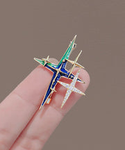 Unique Colorblock Alloy Zircon Painting Oil Star Brooches