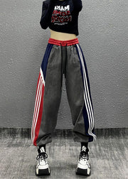 Unique Colorblock Pockets Striped Patchwork Denim Trousers Fall