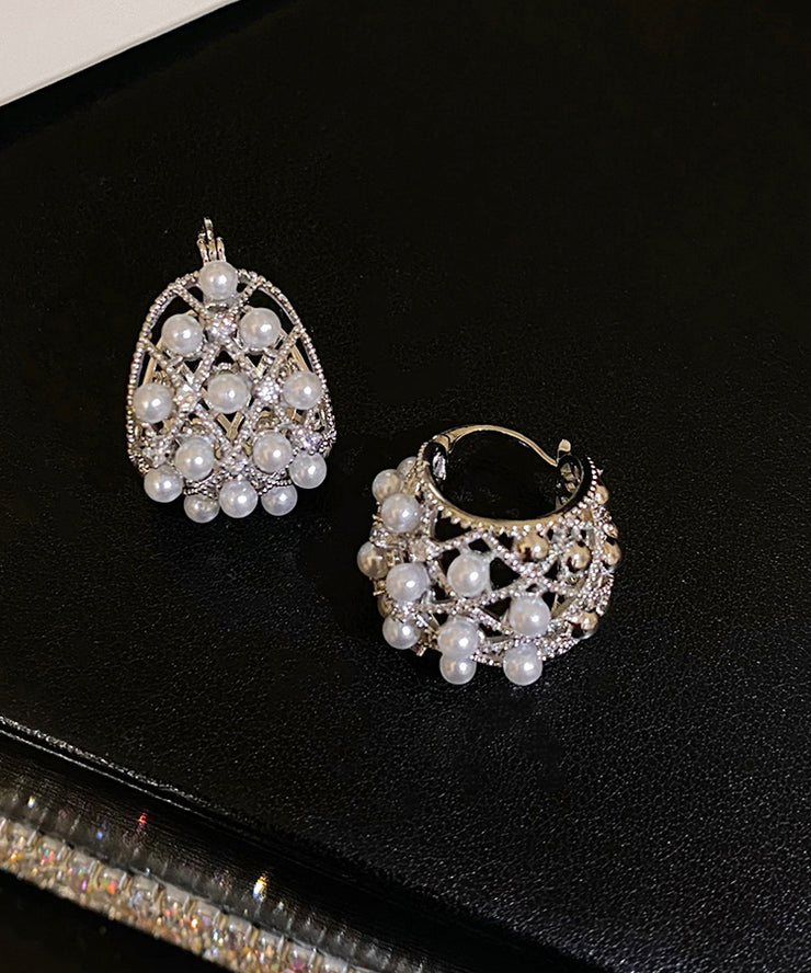 Unique Copper Alloy Pearl Hoop Earrings