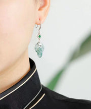 Unique Cyan Sterling Silver Inlaid Zircon Jadeite Drop Earrings