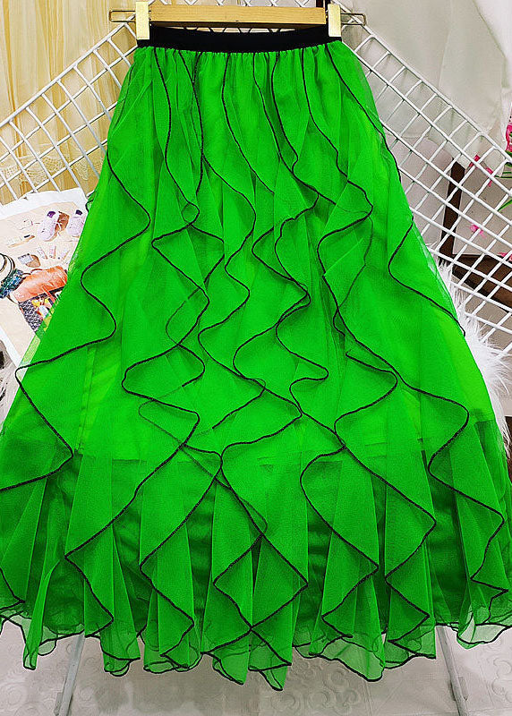 Unique Green Asymmetrical Patchwork Ruffles Tulle Skirt Summer