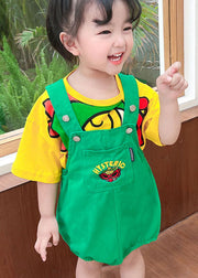 Unique Green Cartoon Patchwork Cotton Baby Girls Two Pieces Set Summer