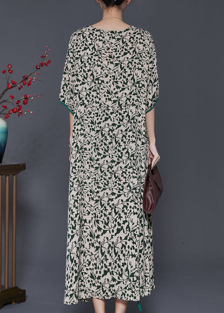 Unique Green Cinched Print Chiffon Long Dresses Summer