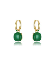 Unique Green Copper Overgild 18K Gem Stone Square Drop Earrings