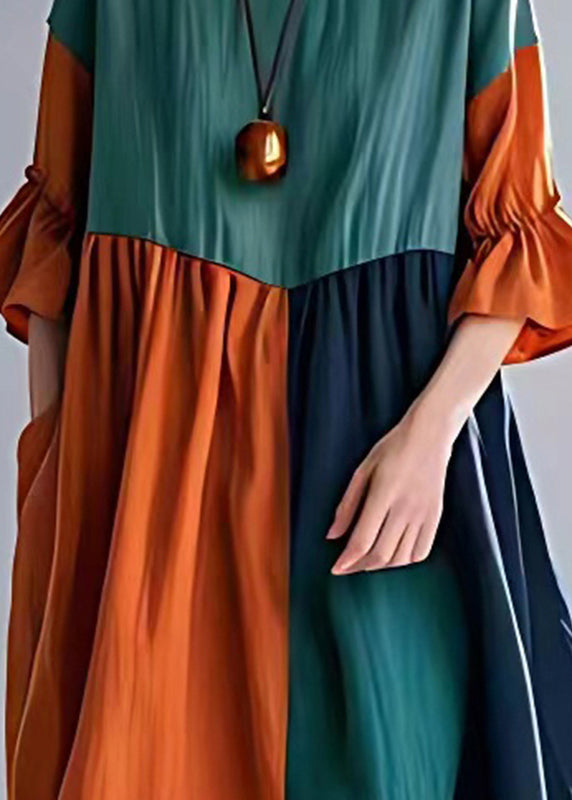 Unique Green Orange Oversized Patchwork Cotton Dresses Summer