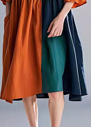 Unique Green Orange Oversized Patchwork Cotton Dresses Summer