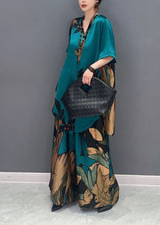 Unique Green Oversized Print Chiffon Women Sets 2 Pieces Summer