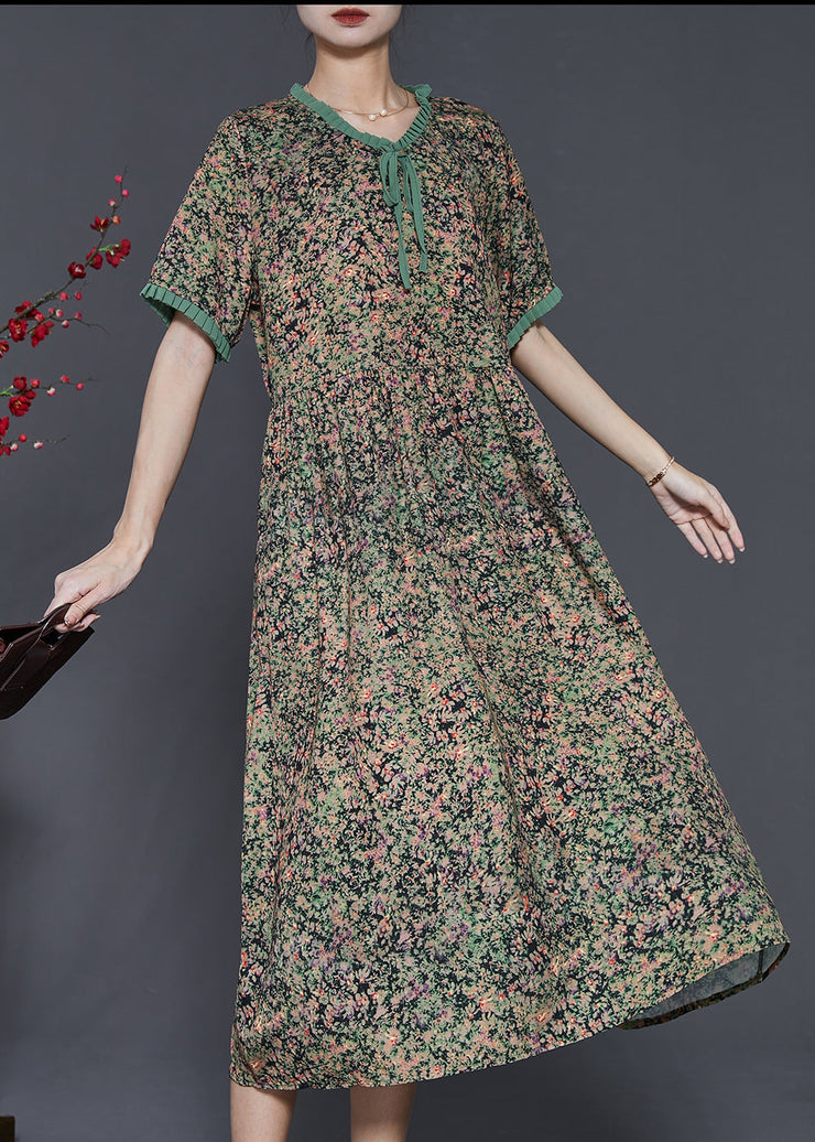 Unique Green Ruffled Print Chiffon Robe Dresses Summer