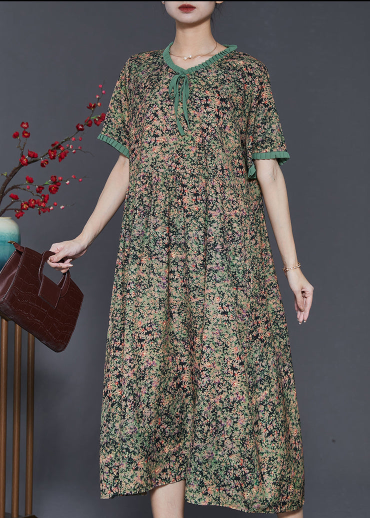 Unique Green Ruffled Print Chiffon Robe Dresses Summer