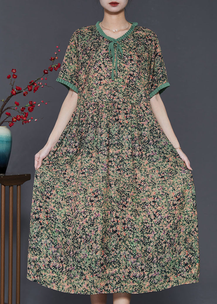 Unique Green Ruffled Print Chiffon Robe Dresses Summer