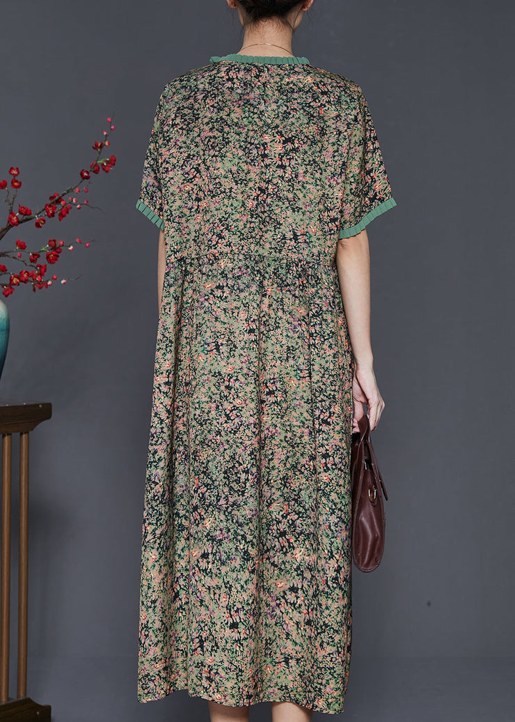 Unique Green Ruffled Print Chiffon Robe Dresses Summer