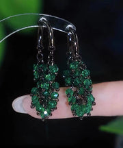 Unique Green Stainless Steel Zircon Crystal Beading Drop Earrings