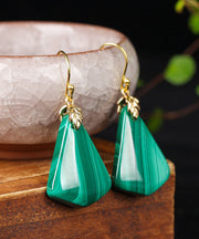 Unique Green Sterling Silver Overgild Malachite Drop Earrings