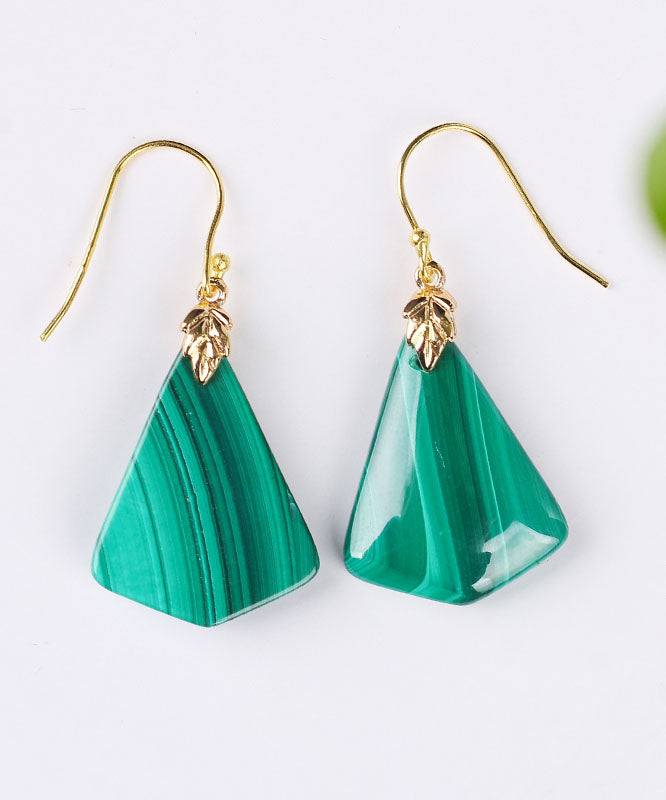 Unique Green Sterling Silver Overgild Malachite Drop Earrings