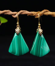 Unique Green Sterling Silver Overgild Malachite Drop Earrings