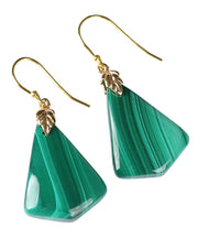 Unique Green Sterling Silver Overgild Malachite Drop Earrings