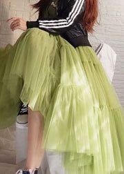 Unique Green Wrinkled Patchwork Tulle Skirt Summer