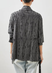 Unique Grey Asymmetrical Cotton Ripped Cardigans Spring