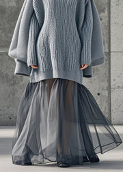 Unique Grey Oversized Patchwork Tulle Long Sweater Winter