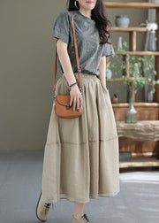 Unique Khaki Elastic Waist Patchwork Tulle Skirts Summer