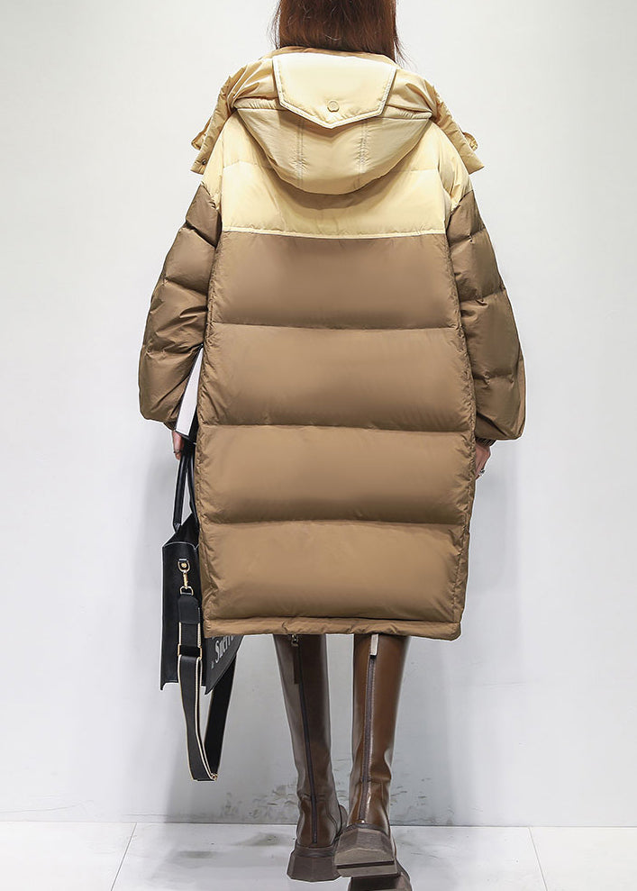 Unique Khaki Hooded Zippered Pockets Duck Down Winter Coats