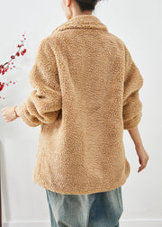 Unique Khaki Peter Pan Collar Pockets Faux Fur Teddy Coats Winter