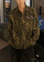 Unique Leopard Peter Pan Collar Button Mens Coats Fall