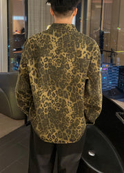 Unique Leopard Peter Pan Collar Button Mens Coats Fall