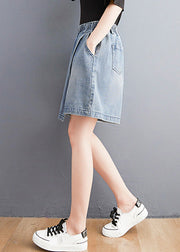 Unique Light Blue Patchwork Elastic Waist Denim Shorts Summer