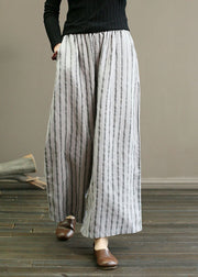 Unique Light Grey Elastic Waist Oversized Striped Linen Pants Trousers Summer