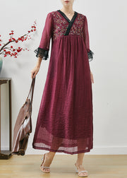 Unique Mulberry Embroidered Patchwork Cotton Dress Fall